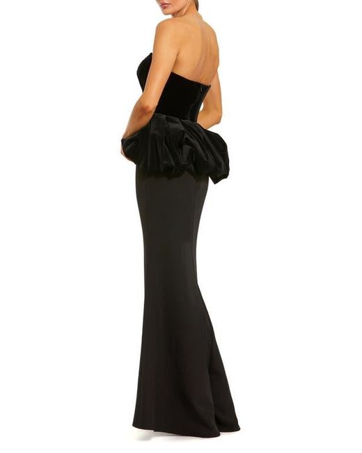 Mac Duggal Women's Black Strapless Velvet Peplum Top With Crepe Skirt Gown