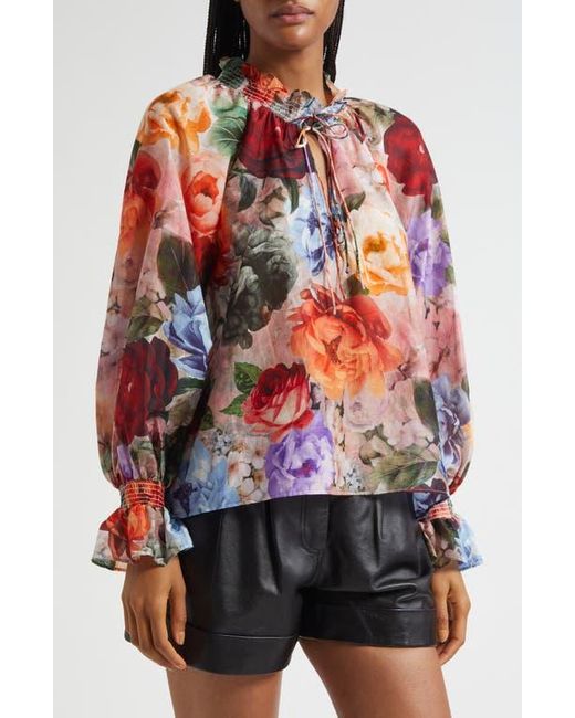 Alice + Olivia Multicolor Norah Ruffle Cotton & Silk Peasant Top