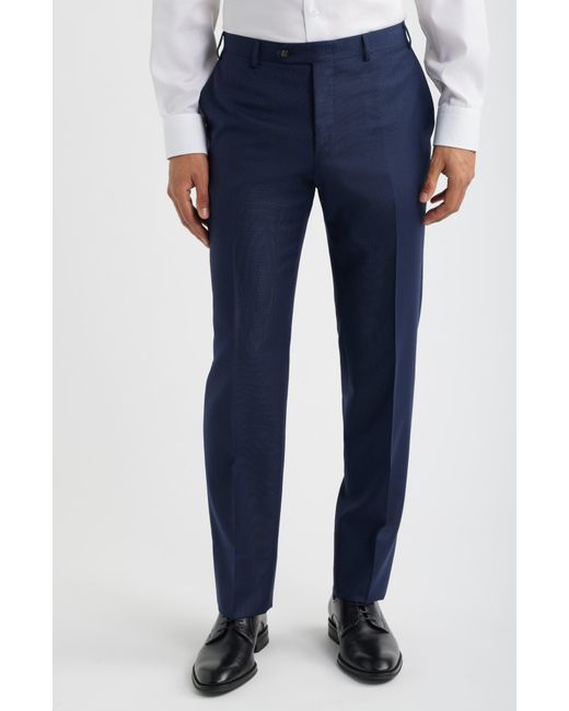 Canali Blue Siena Regular Fit Flat Front Solid Wool Suit Pants for men