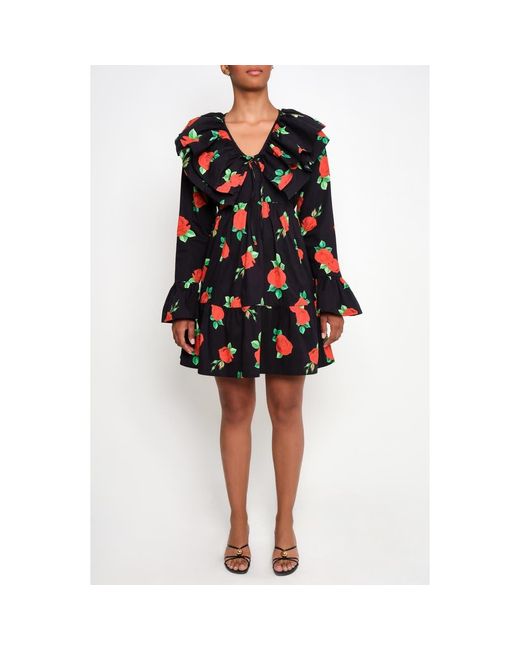 The Lulo Project Black Wings Of The West Floral Long Sleeve Stretch Cotton Dress