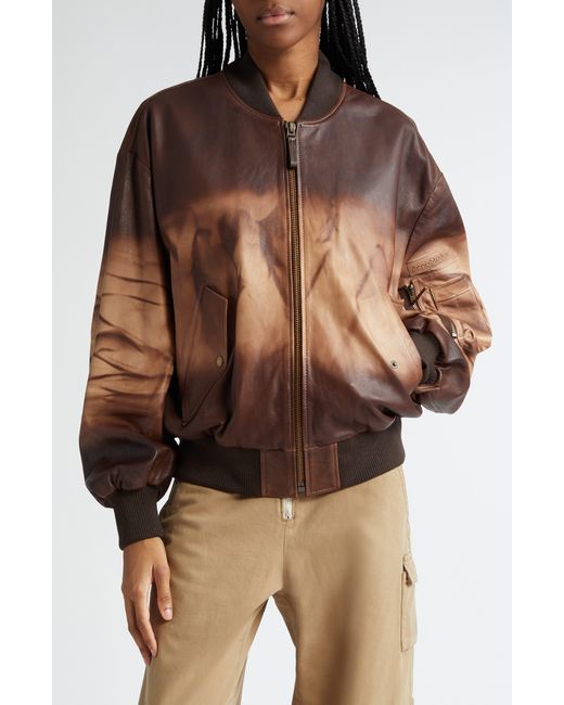 Acne Brown Lastro Sun Dyed Leather Bomber Jacket