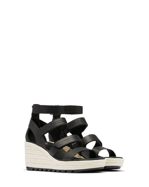 Sorel Black Cameron Espadrille Wedge Sandal