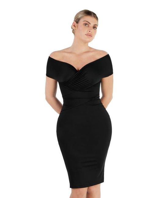 Popilush Shapewear Ruched Off-Shoulder Sculpting Midi Dress in Black | Lyst
