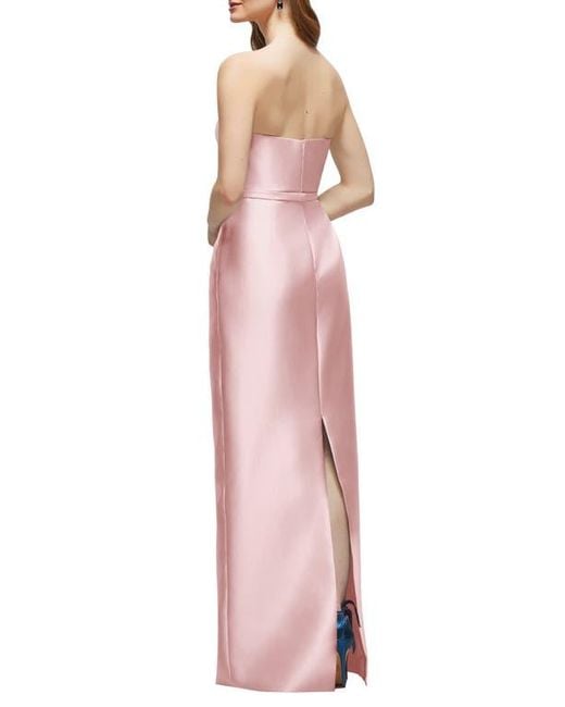 Alfred Sung Pink Strapless Bow Belt Satin Twill Column Gown
