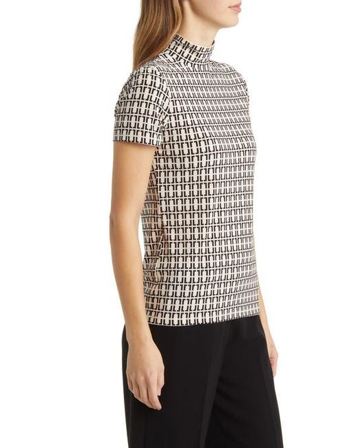 Anne Klein Multicolor Geo Print Short Sleeve Mock Neck Top