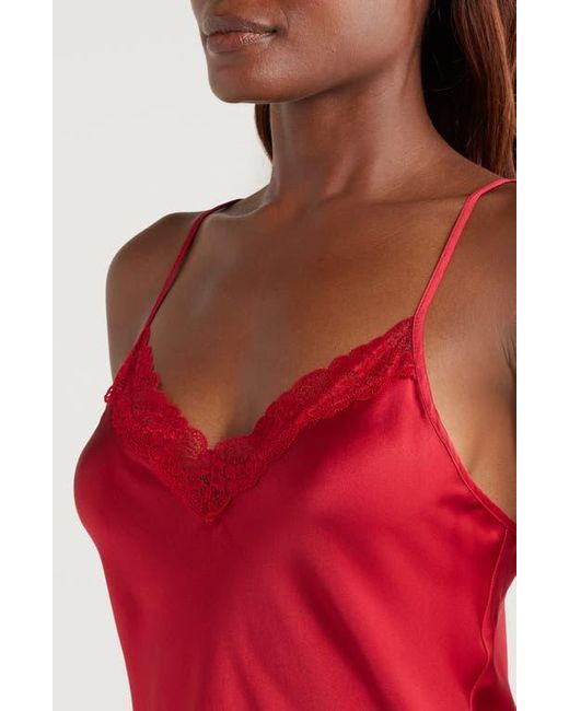Etam Red Milky Lace Trim Silk Chemise