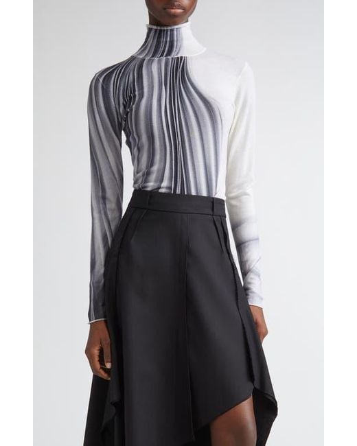 Jason Wu Blue Dancing Pleat Print Merino Wool Turtleneck Sweater