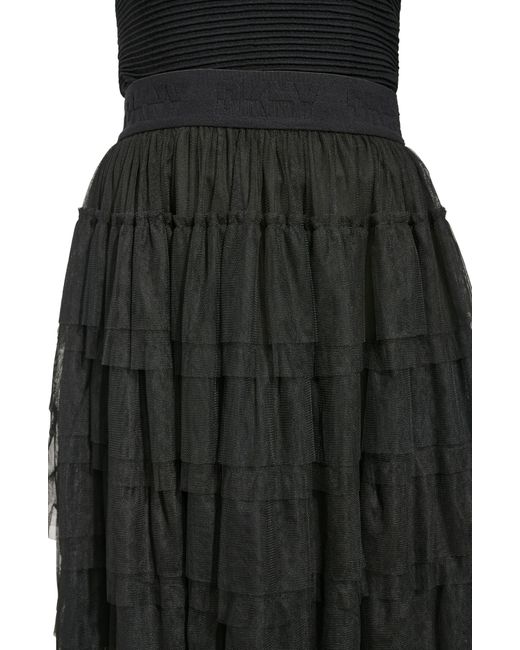 DKNY Black Tiered Ruffle Tulle Midi Skirt