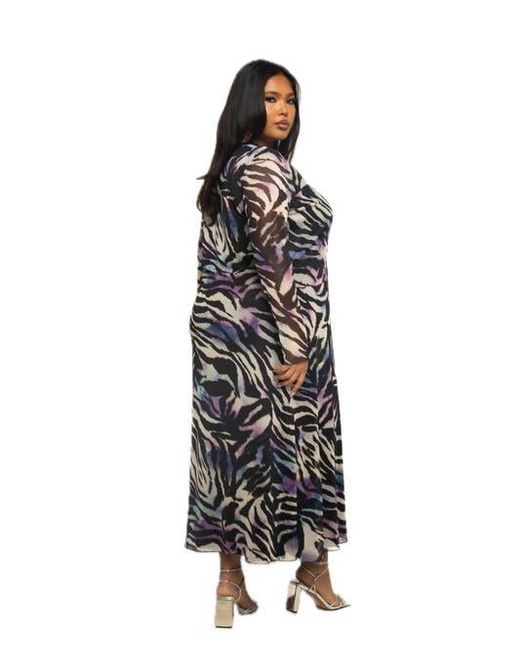 FASHION-SZN CURVE White Zebra Print Mesh Midaxi Dress