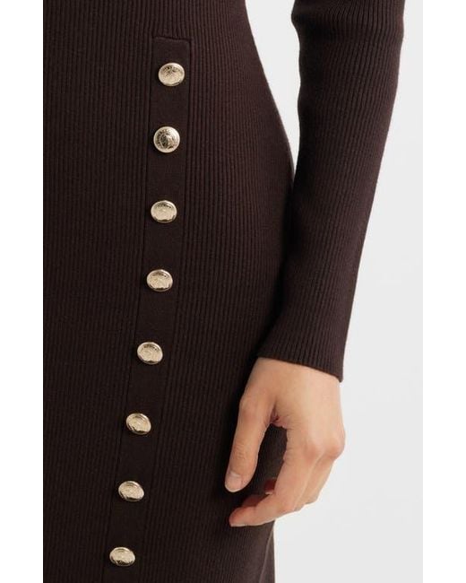 Tahari Black The Chaya Button Detail Long Sleeve Sweater Dress