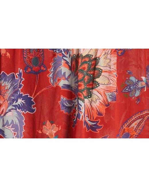 Farm Rio Red Luang Long Sleeve Popover Top