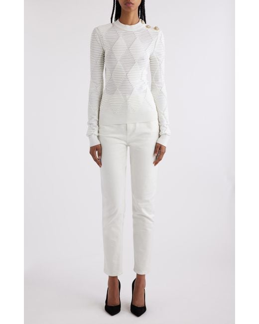 Balmain White Diamond Texture Pattern Sweater