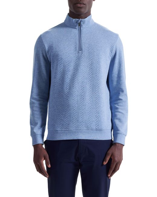 Bugatchi Blue Chevron Quarter Zip Cotton Blend Pullover for men