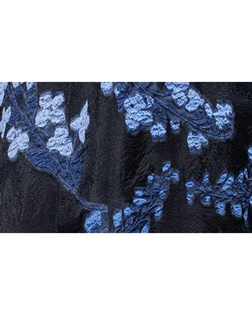 Betsy & Adam Blue Embroidered Floral Off The Shoulder Gown