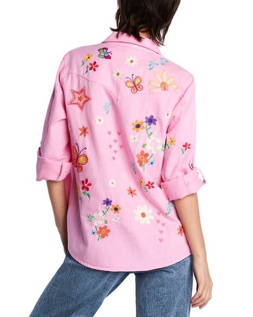 BILLY T Pink Sketchbook Embroidered Button-Up Shirt