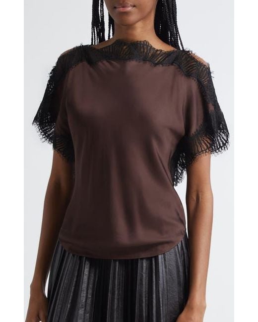 A.L.C. Black Luna Lace Trim Satin Top