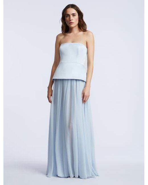 BCBGMAXAZRIA Blue Strapless Peplum Gown