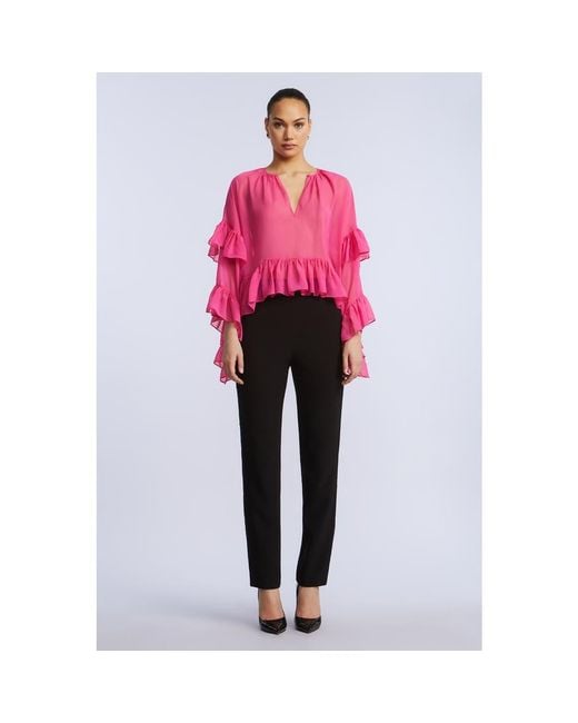 BCBGMAXAZRIA Pink Ruffle Swing Top