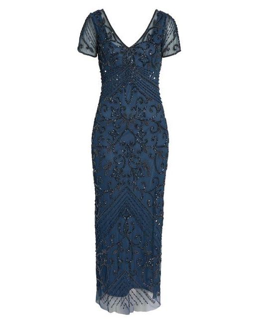 Pisarro Nights Beaded Mesh Column Gown in Blue | Lyst Pisarro Nights Beaded Mesh Column Gown in Blue | Lyst