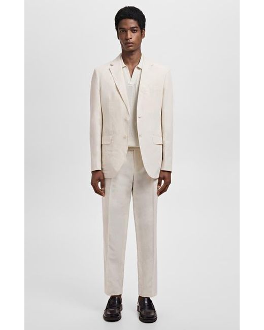 Mango Natural Pleated Slim Fit Straight Leg Linen Blend Pants for men