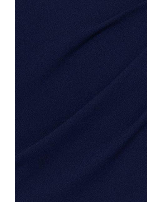 Betsy & Adam Blue One Shoulder Sheer Embroidered Long Sleeve Sheath Gown