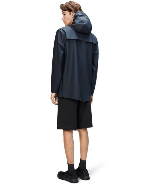 Rains Blue Gender Inclusive Lightweight Hooded Waterproof Rain Jacket