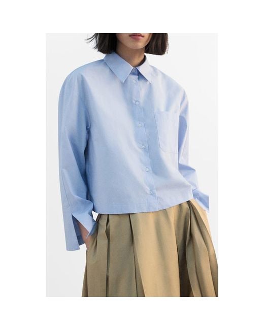 Mango Blue Crop Button-Up Shirt