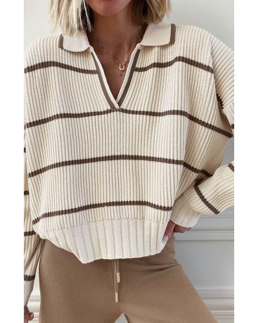 Splendid Natural X @Cellajaneblog Stripe Cotton Blend Polo Sweater
