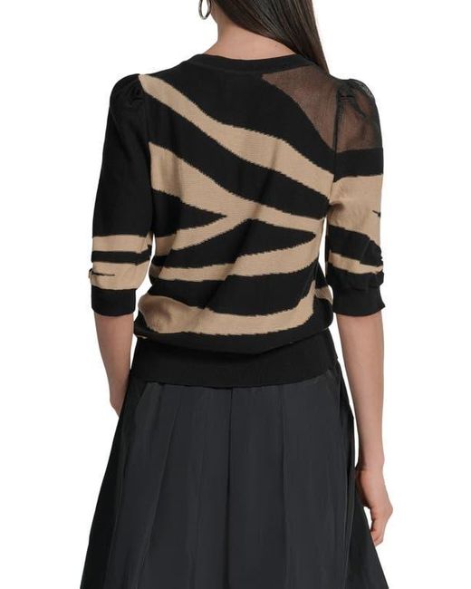 DKNY Black Zebra Stripe Three-Quarter Sleeve Sweater