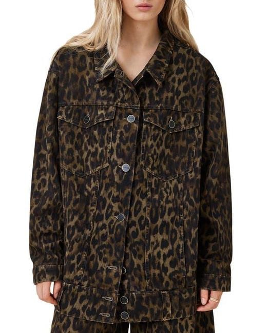 AllSaints Black Willow Leopard Print Denim Jacket