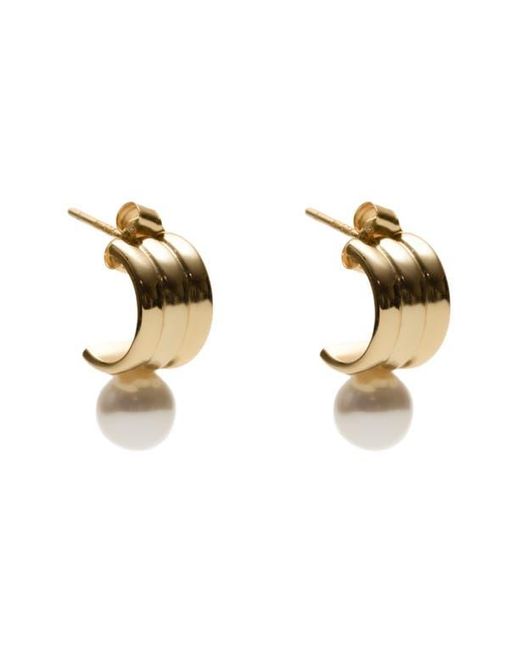 Argento Vivo Sterling Silver Metallic Small Rib Faux Pearl Huggie Hoop Earrings