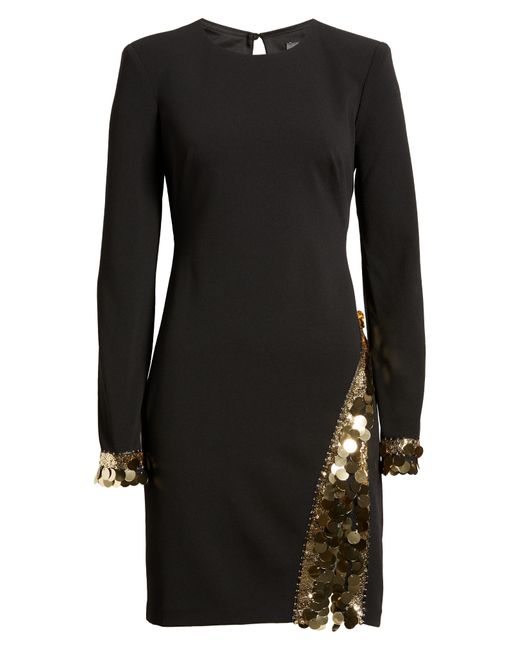 Vince Camuto Black Long Sleeve Sequin Jersey Minidress