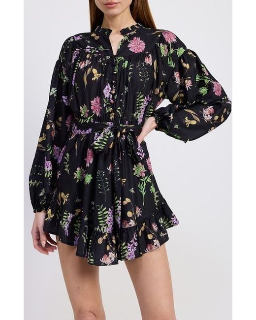 En Saison Black Harper Metallic Floral Long Sleeve Minidress