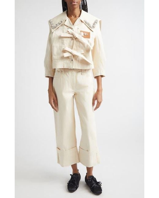 Simone Rocha Natural Straight Leg Bow Loop Jeans