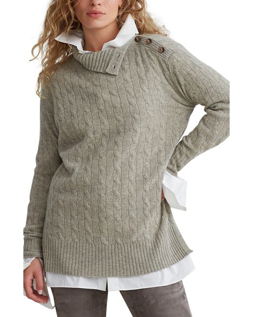 Polo Ralph Lauren Gray Cable Shoulder Button Convertible Turtleneck Sweater
