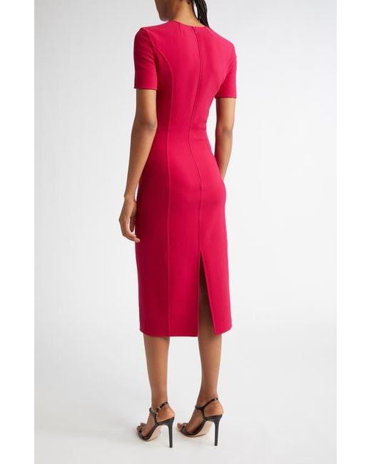 Michael Kors Red Stretch Wool Midi Sheath Dress