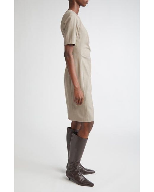Lafayette 148 New York Natural Short Sleeve Pleated Waist Responsible Stretch Wool Dress
