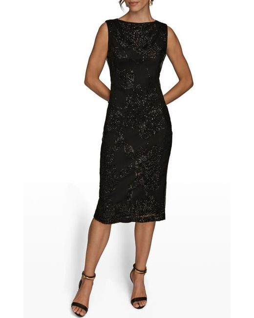 Donna Karan Women's Black Sequin Mesh Midi Dress