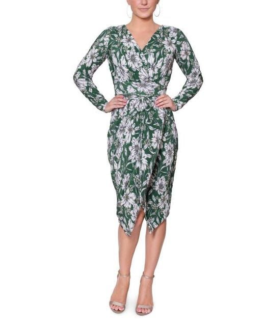 Rachel Roy Green Printed Sylvia Wrap Midi Dress
