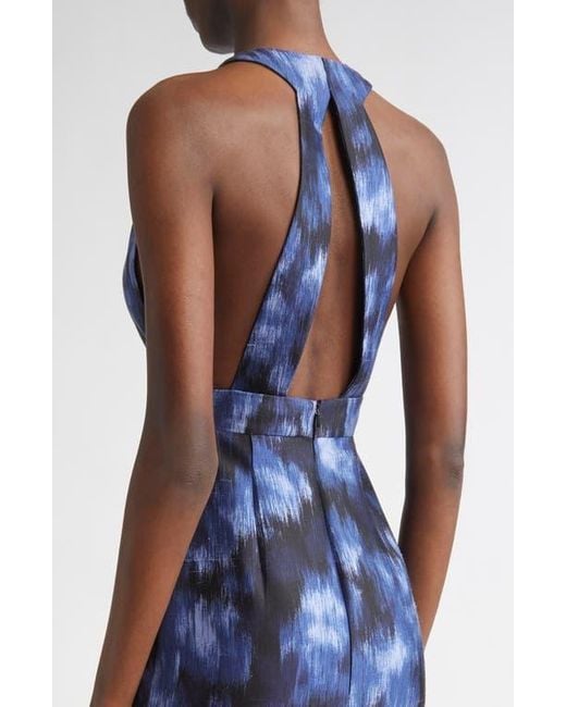 Michael Kors Blue Print Wool & Silk Sheath Midi Dress