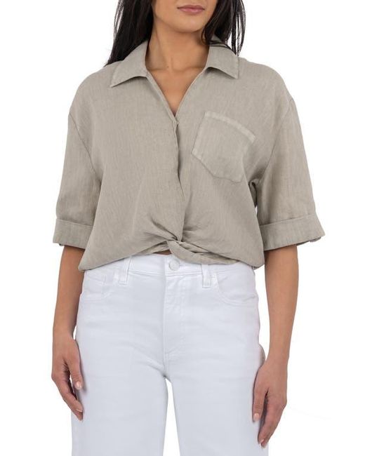 Kut From The Kloth Gray Rebel Knot Front Linen Blend Top