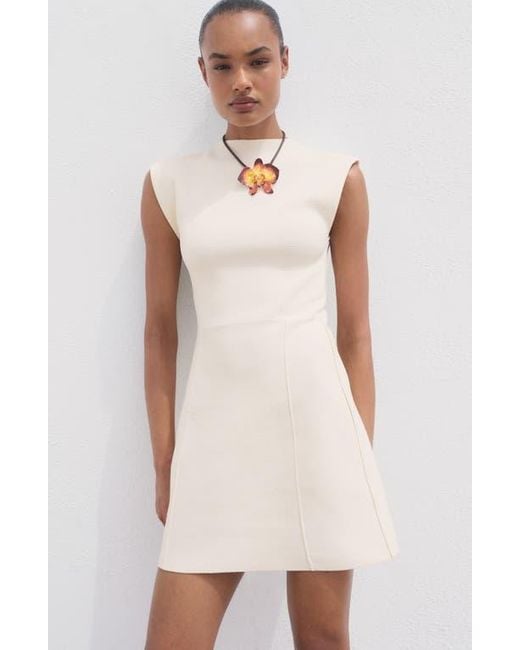 Mango White Domino Knit Fit & Flare Minidress