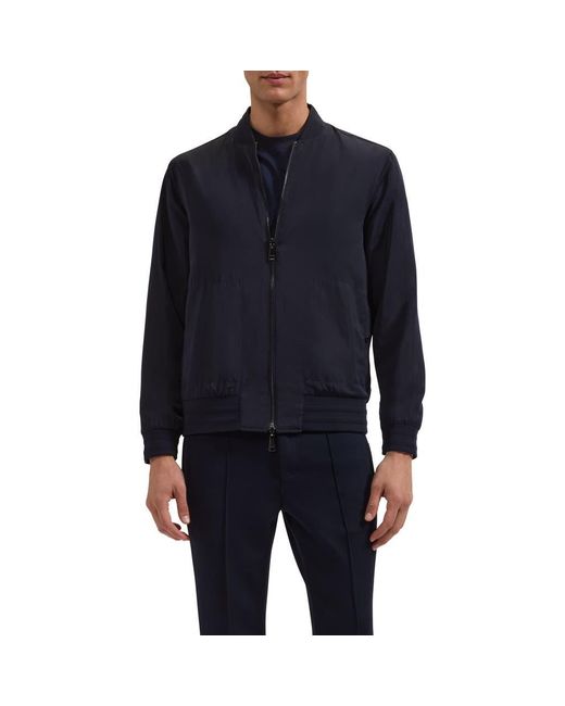 Bugatchi Blue Soft Touch Knit Reversible Bomber Jacket for men