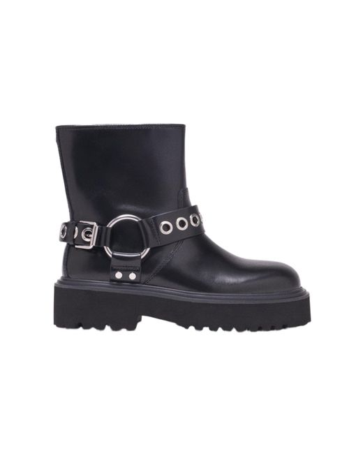 Maje Black Leather Biker Boots