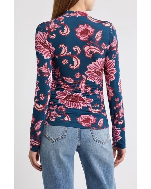 Farm Rio Blue Flower Delicacy Ruched Jersey Top