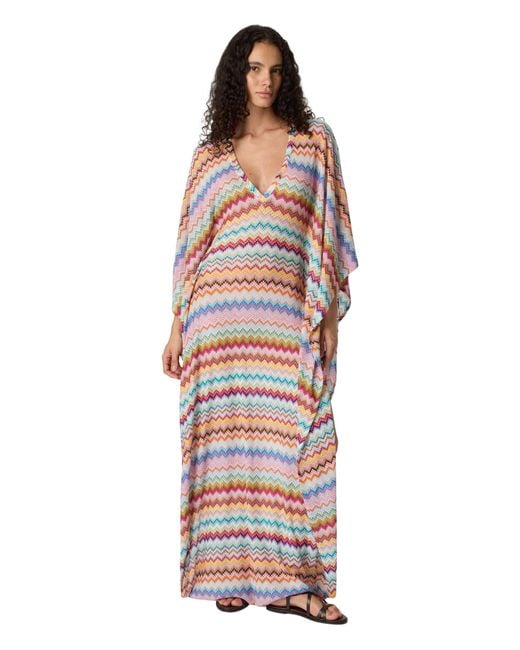 Missoni White Long Caftan Cover-Up With Micro Pixel-Effect Zigzag Pattern