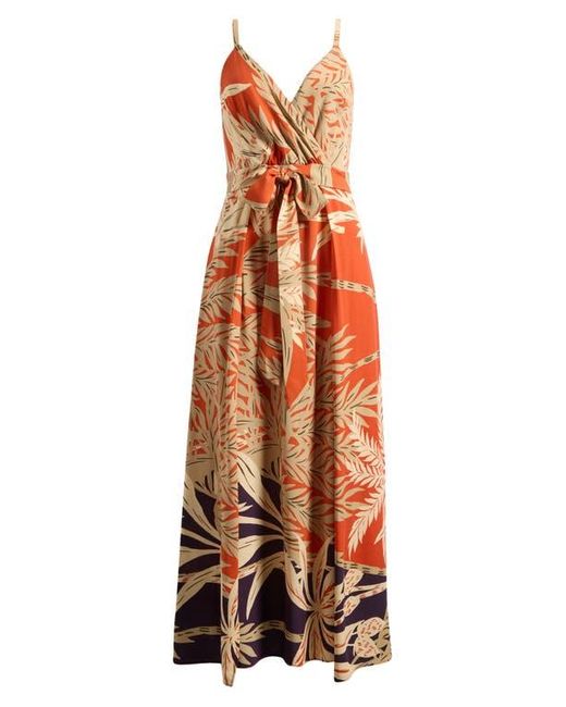 Halogen® Orange Palm Print Belted Maxi Dress