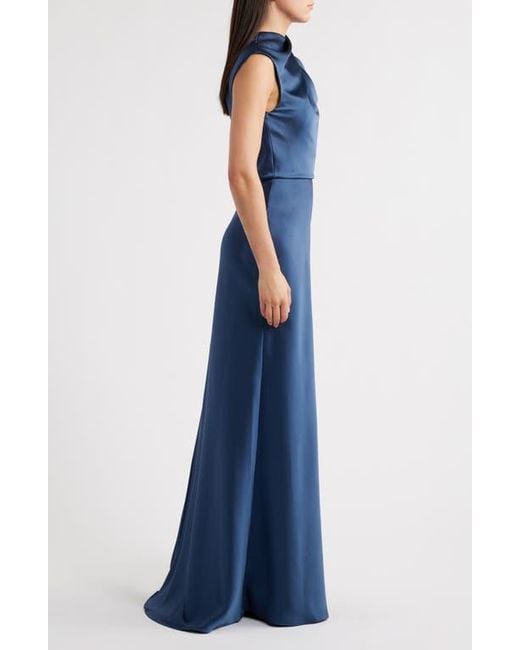 Amsale Asymmetric Neck Satin Gown in Blue | Lyst