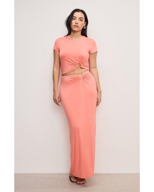 GOOD AMERICAN Pink Ruched Jersey Maxi Skirt