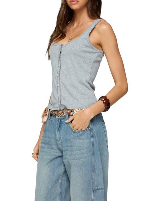 Edikted Blue Gwenne Pointelle Stitch Button-Up Tank